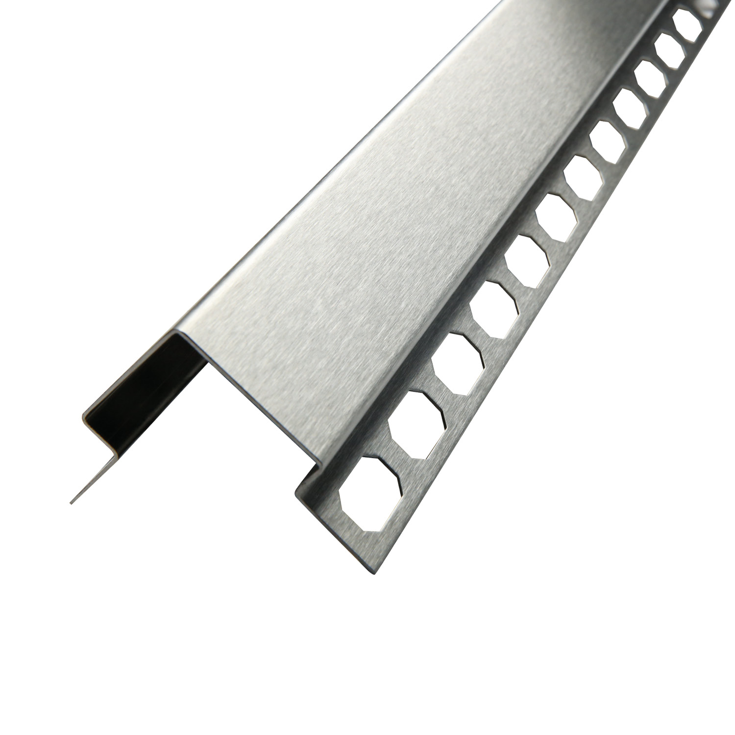 Corner protection profile, brushed stainless steel, with fixed anchor rail, 300 cm