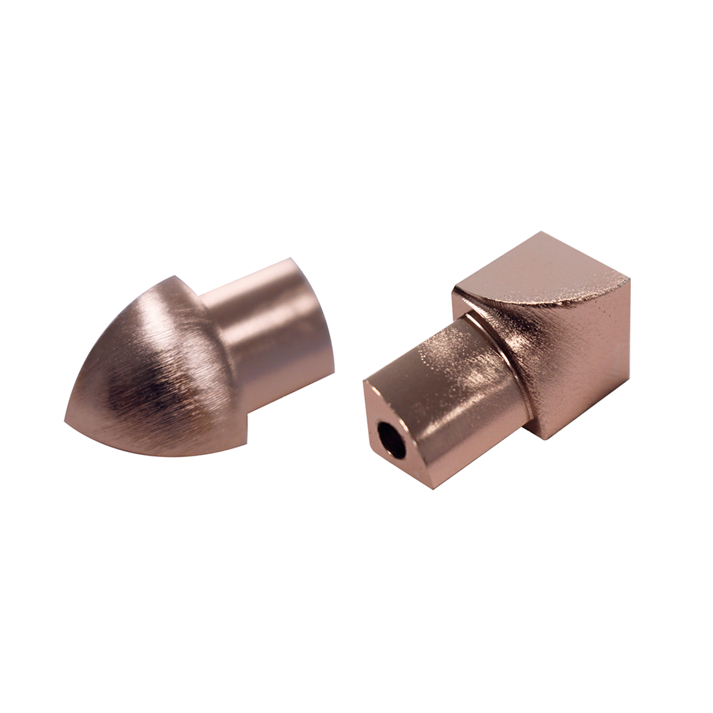 Round profile corner piece, aluminum, copper high-gloss anodized brushed