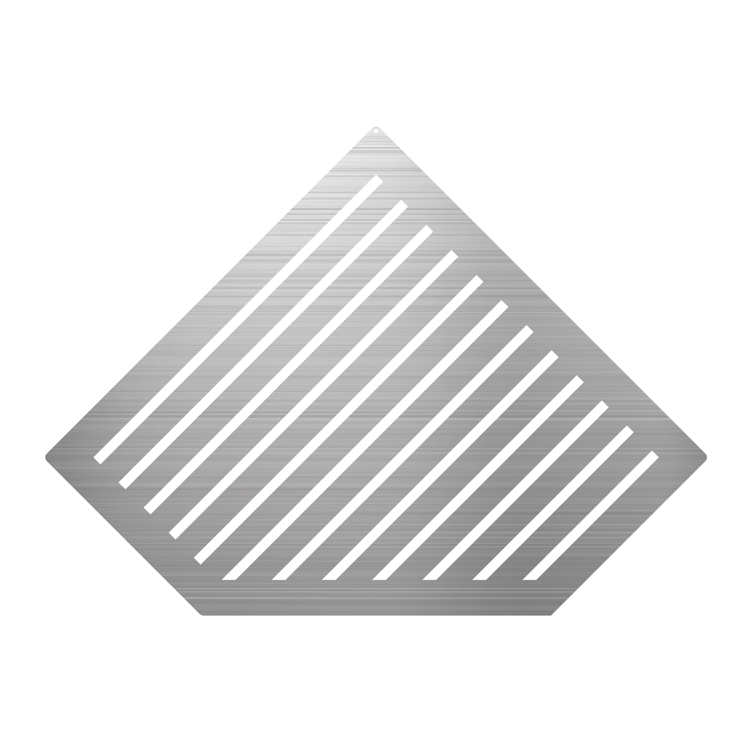 Corner shelf, brushed stainless steel, retrofittable, pentagonal, diamond-shaped