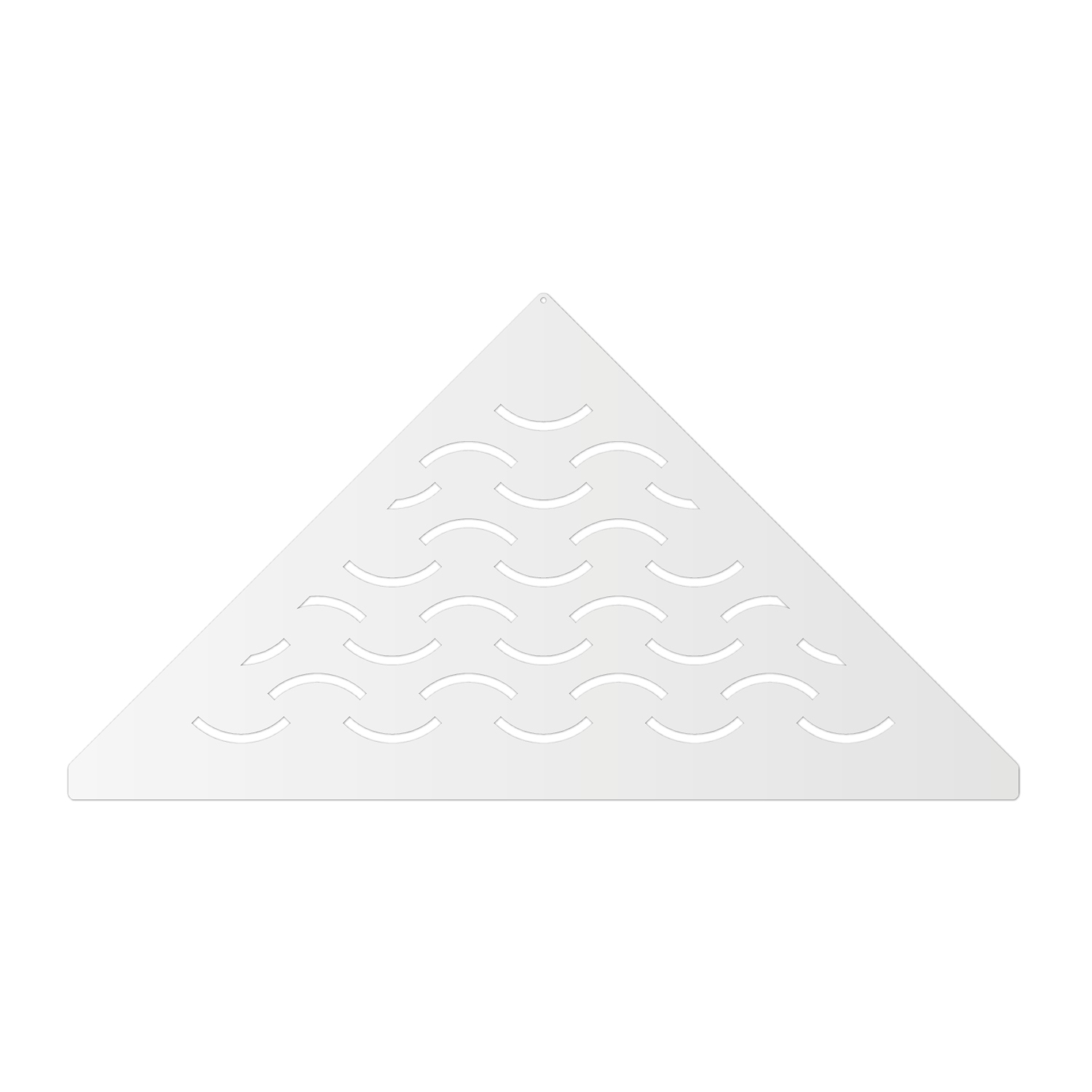 Corner shelf, stainless steel white matt, retrofittable, triangular, isosceles, wave design
