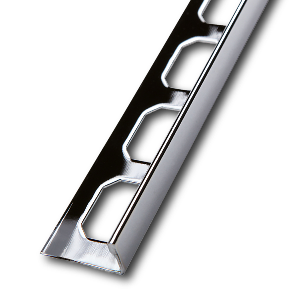 L-shaped edging profiles, stainless steel chrome plated, 250 cm