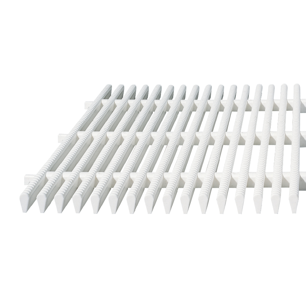 Schwimmbadrost querlaufend zum Beckenrand,  Profilbreite 10 mm, Staboberseiten mit
Sicherheits-Profil-Prägung, Oberfläche gerundet, Rosthöhe 22 mm, starre Ausführung, Einzellängen 295 mm