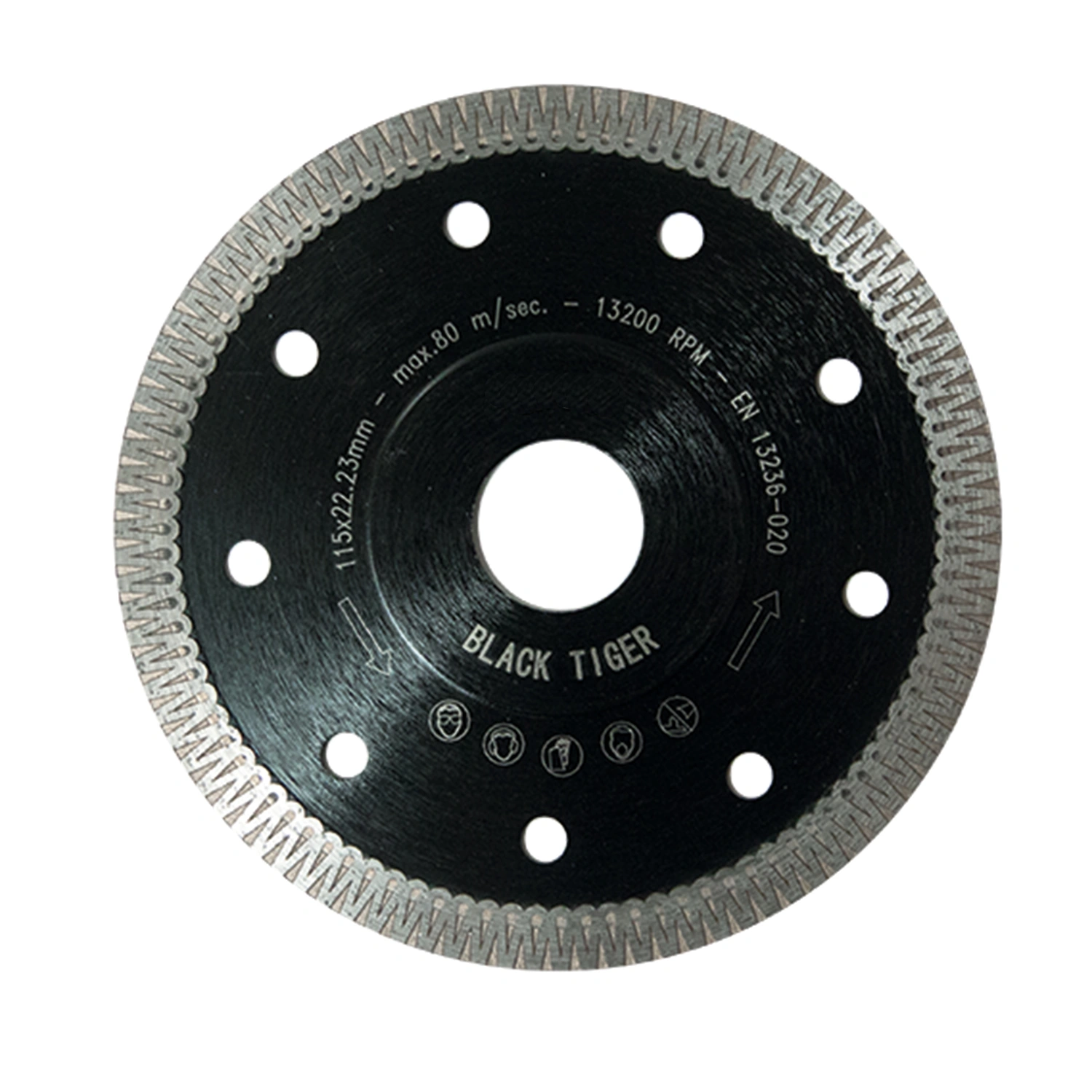 Diamond disc, Black Tiger 1.3 mm ornament segment, reinforced flange, 115 mm