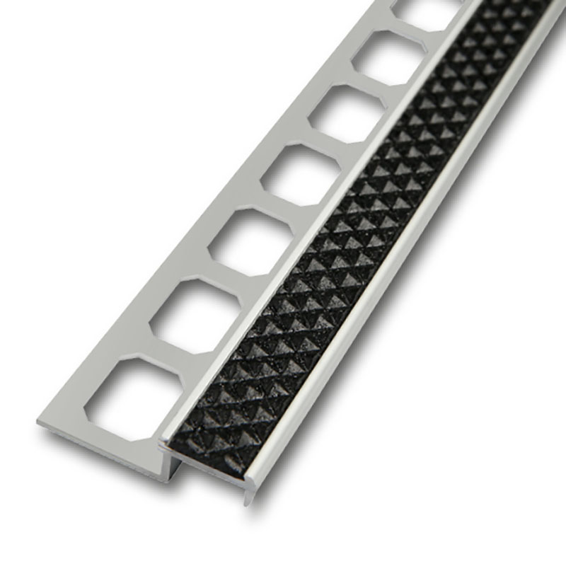 Stair-nosing profile, Aluminum, with anti-slip safety infill black, 250 cm, 9 mm