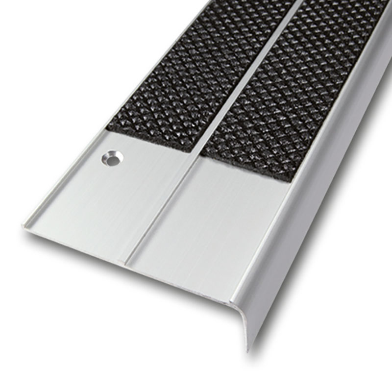 Stair-nosing profile, aluminum, with two-row anti-slip safety infill, 250 cm