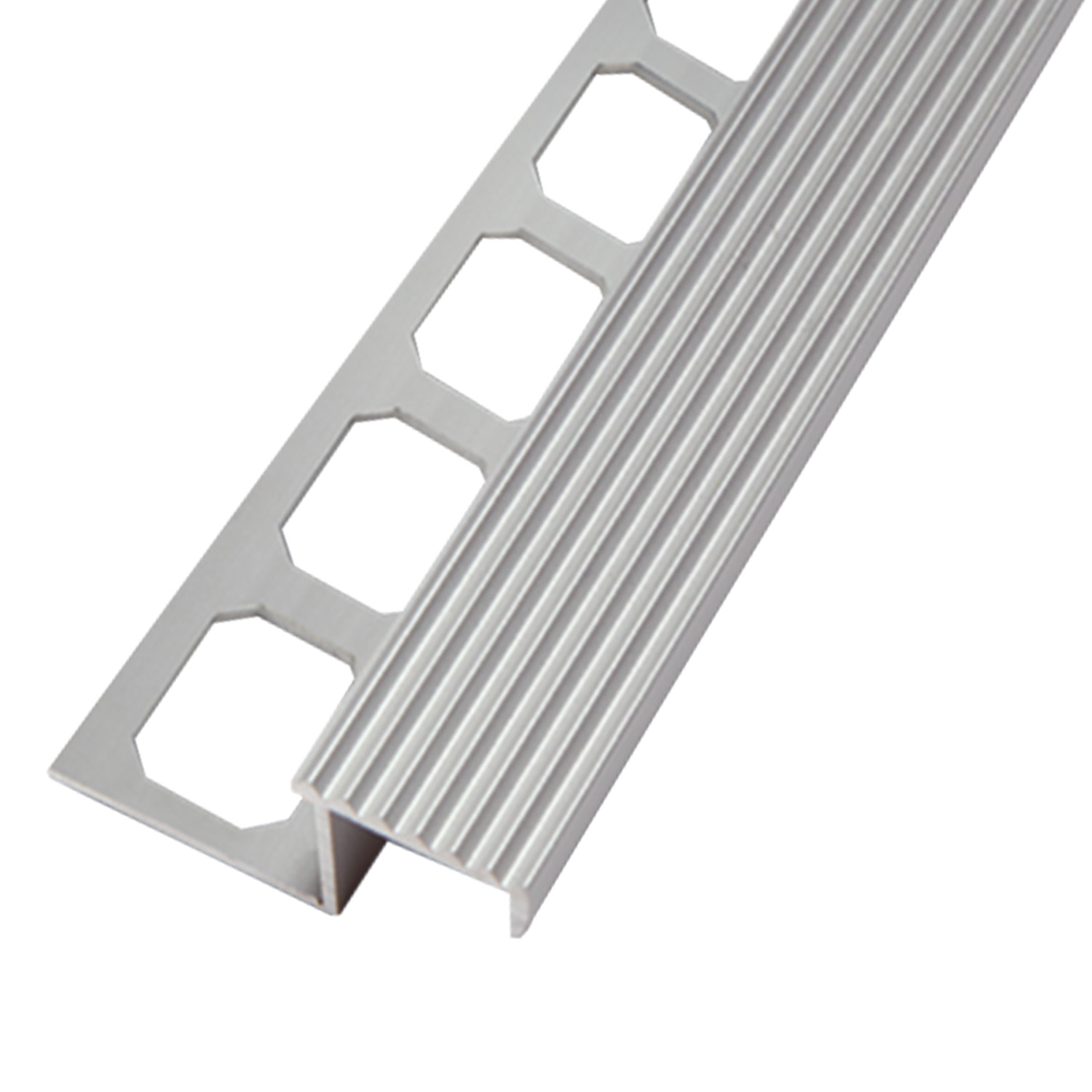Stair-nosing profile, Aluminum grooved, Visible width, 250 cm
