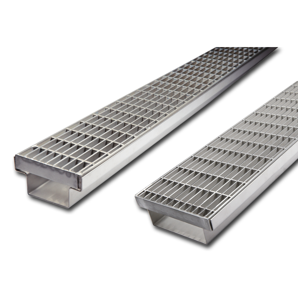 Line drainage channels Stabilo-Fix stainless steel 304 with 304 mesh grating 30x10mm 140mm